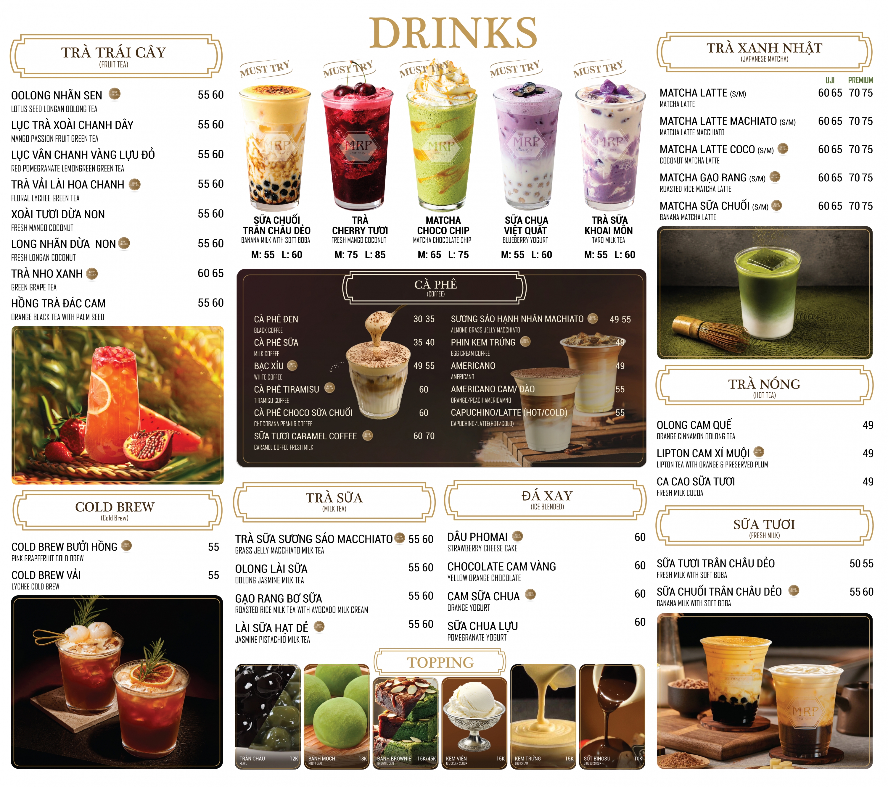menu đồ uống MrP Bingsu & Tea