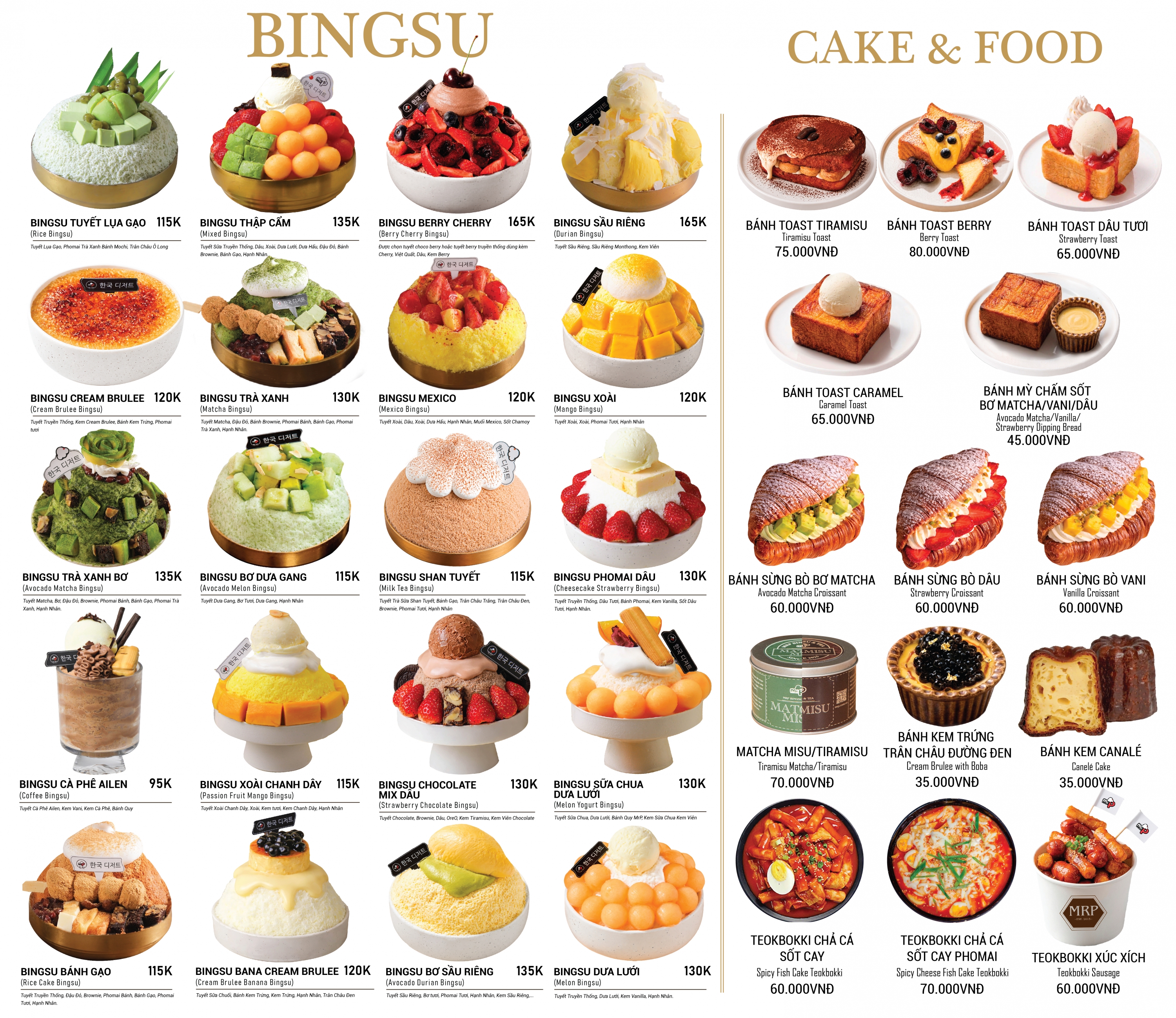 menu MrP Bingsu và Cake Food